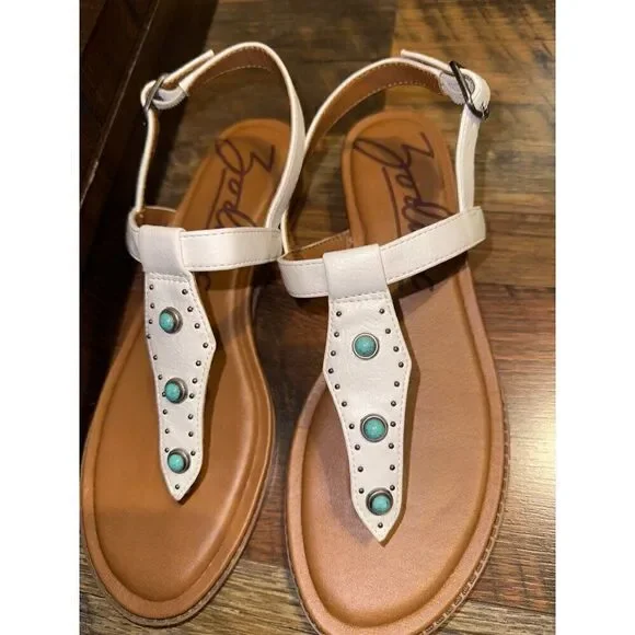 NWOT Zodiac Giselle Western Style Sandal W/Turquoise Detail Size 8 - Picture 9 of 14